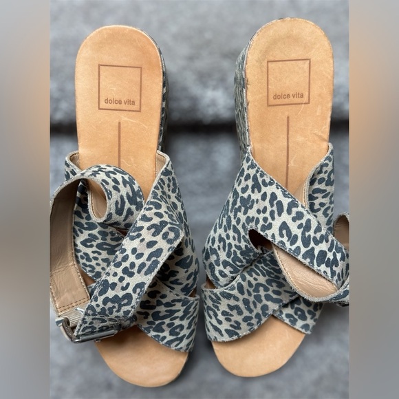 NEW Dolce Vita Leather Cheetah Lenni Open-Toe Wrap Wedge Sandals Women’s 10 - Picture 8 of 9